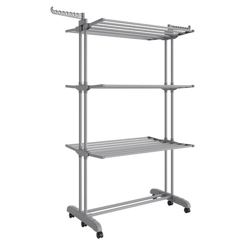 Étendoir à linge, Séchoir Mobile à 4 Niveaux, Pliable, 63,5 x 125,5 x 173 cm, Grande Capacité, Utilisation Intérieure et Extérieure, Gris Tourterelle