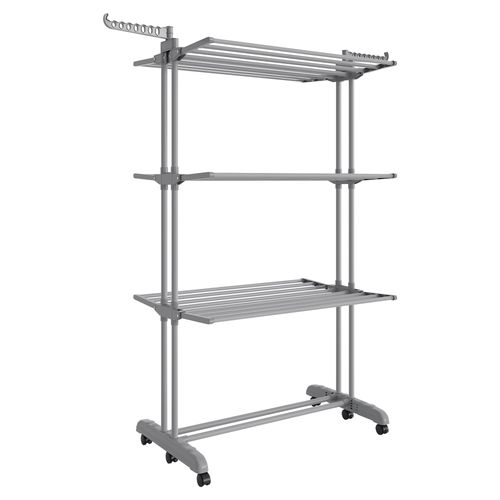Étendoir à linge, Séchoir Mobile à 4 Niveaux, Pliable, 63,5 x 125,5 x 173 cm, Grande Capacité, Utilisation Intérieure et Extérieure, Gris Tourterelle