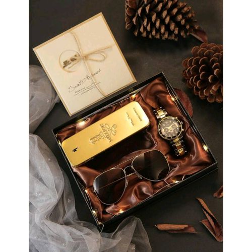 Box Coffret Cadeau 3 En 1 : Montre De Luxe , Lunettes & Parfum One Million