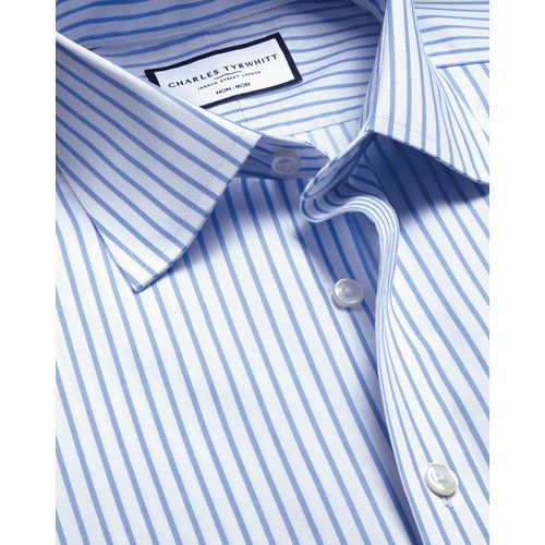 Chemise En Sergé À Rayures Et Col Classique Sans Repassage - Blanc Et Bleu Ciel Pour Homme Par Charles Tyrwhitt
