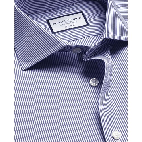 Chemise À Rayures Bengale Et Col Cutaway Sans Repassage - Bleu Marine Pour Homme Par Charles Tyrwhitt