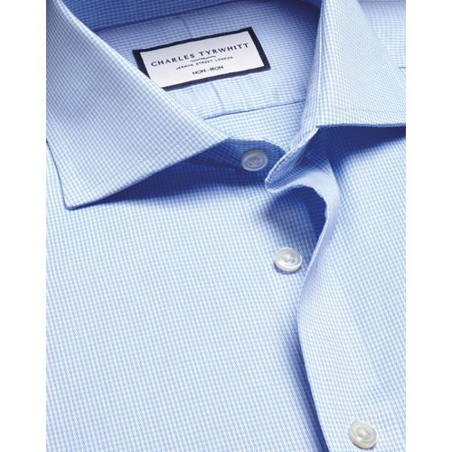 Chemise Pied-De-Poule À Col Cutaway Sans Repassage - Bleu Ciel Pour Homme Par Charles Tyrwhitt