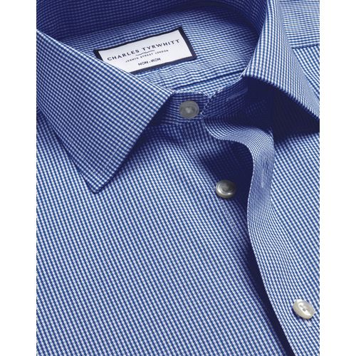Chemise Pied-De-Poule À Col Classique Sans Repassage - Bleu Roi En Bleu Royal Pour Homme Par Charles Tyrwhitt