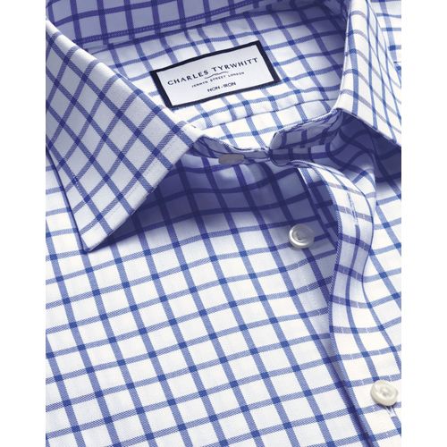Chemise En Sergé Á Motif Quadrillé Et Col Classique Sans Repassage - Bleu Roi En Bleu Royal Pour Homme Par Charles Tyrwhitt