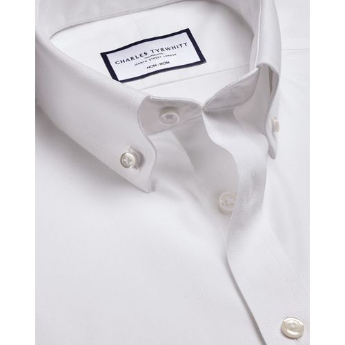 Chemise Col Boutonné En Sérge Sans Repassage - Blanc Pour Homme Par Charles Tyrwhitt