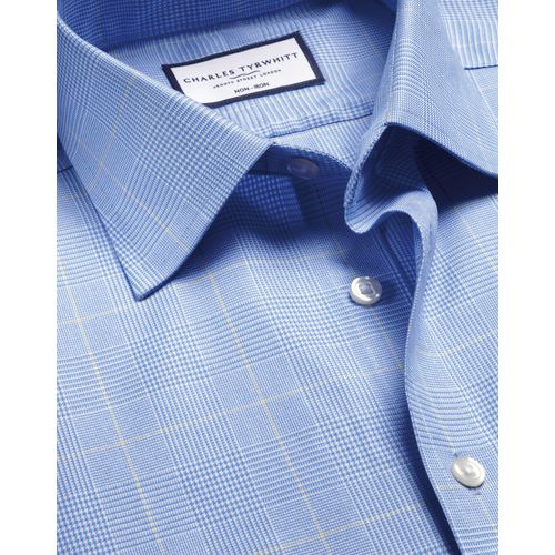 Chemise À Carreaux Prince-De-Galles Sans Repassage - Bleu Océan Pour Homme Par Charles Tyrwhitt