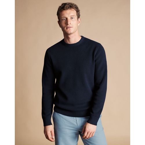 Pull À Col Rond En Coton Côtelé - Bleu Marine Pour Homme Par Charles Tyrwhitt