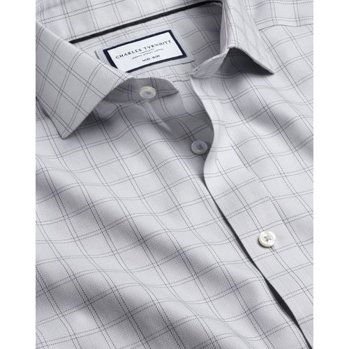 Chemise À Carreaux À Tissage Mayfair Et Col Italien Sans Repassage - Gris Argent Pour Homme Par Charles Tyrwhitt