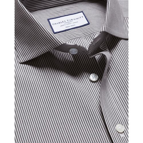 Chemise En Popeline À Rayures Bengale Et Col Italien Sans Repassage - Noir Pour Homme Par Charles Tyrwhitt