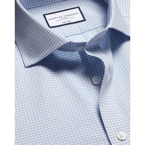 Chemise À Carreaux Vichy En Popeline Sans Repassage - Bleu Glacier Pour Homme Par Charles Tyrwhitt
