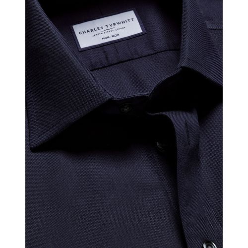 Chemise En Tissu Royal Oxford À Col Italien Sans Repassage - Bleu Marine Pour Homme Par Charles Tyrwhitt