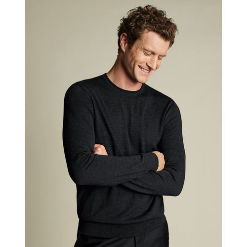 Pull À Col Rond En Mérinos - Anthracite Foncé En Multicolore Pour Homme Par Charles Tyrwhitt