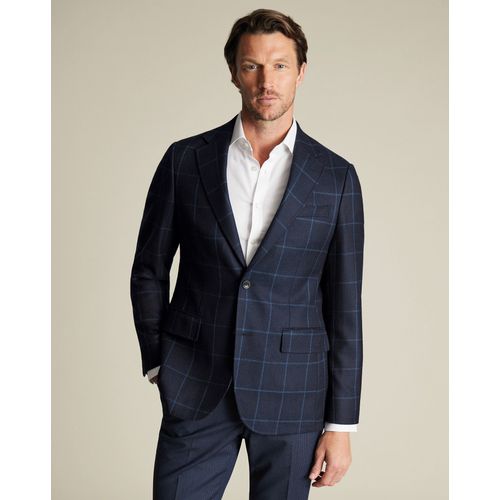 Veste À Carreaux En Sergé Texturé De Laine - Bleu Marine Pour Homme Par Charles Tyrwhitt