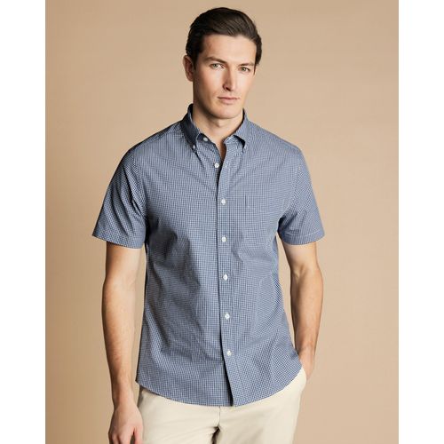 Chemise Stretch Manches Courtes Sans Repassage - Bleu Marine De France Pour Homme Par Charles Tyrwhitt