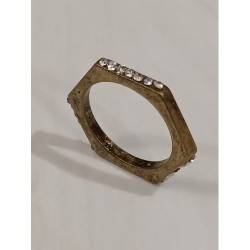 Bague Métal Doré,Hexagone ,Strass Transparents,Taille 16.56 Mm