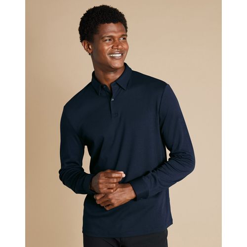 Polo À Manches Longues En Jersey Technique Élégante - Bleu Marine Pour Homme Par Charles Tyrwhitt