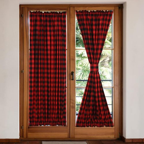 ERSHI-Lot de 2 rideaux de porte française Buffalo Check avec passe-tringle pour salon, terrasse, porte coulissante en verre avec e[2