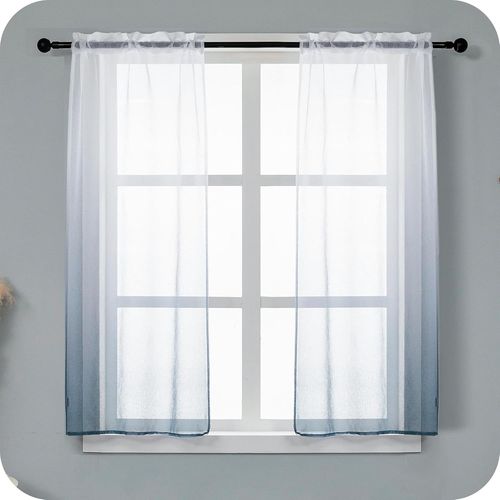 Ershi-Paire De Rideaux Voile Semi-Transparents, Couleur Dégradée, Blanc Et Gris, Rideau Pour Salon, Chambre, Cuisine, Intérieur, 2[1