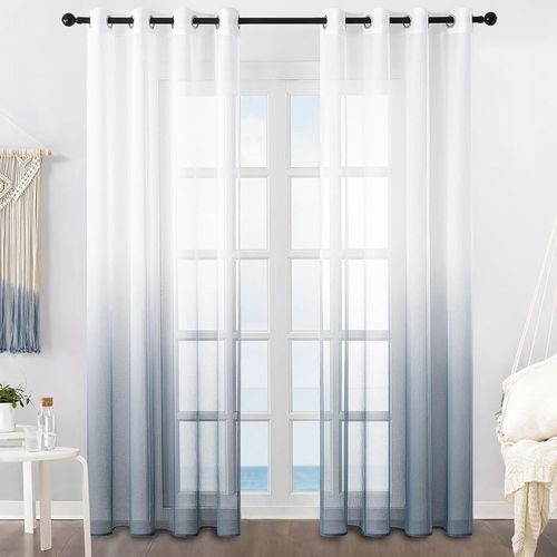 Ershi-2 Pièce Rideau Voilage Blanc Et Gris Dégradée 140x225cm À Oeillet Voilages Intérieurs De Salon Moderne Chambre Fille Bébé Se[1