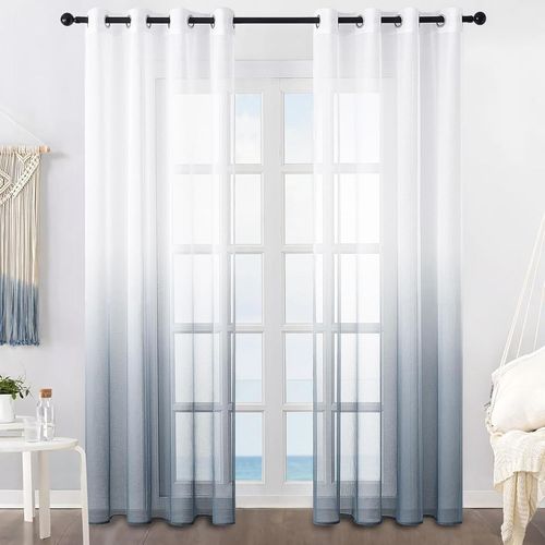 Ershi-2 Pièce Rideau Voilage Blanc Et Gris Dégradée 140x160cm À Oeillet Voilages Intérieurs De Salon Moderne Chambre Fille Bébé Se[1
