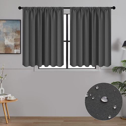 ERSHI-Petit Rideau Occultant Gris de Cuisine 60x90 CM Tissu Impermeable Rideaux Courts Thermiques Isolant Anti Froid et Chaleur Pa[4