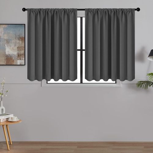 Ershi-Rideaux Courts Occultants Thermique Gris Pour Petites Fenêtres De Cuisine Tissu Imperméable Rideau Isolant Anti Froid Passe [4