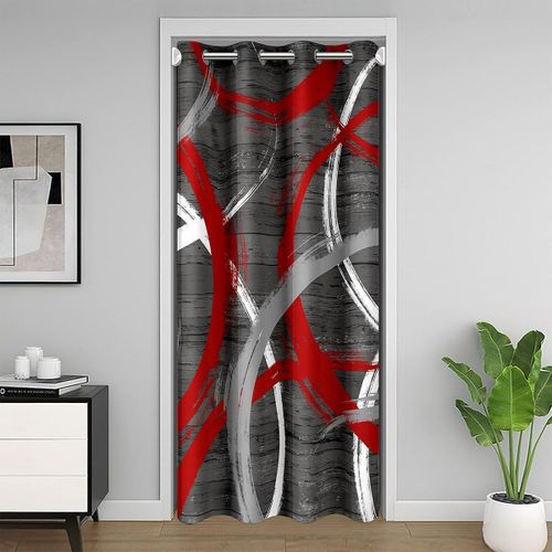 Ershi-Enfants Rouge Gris Blanc Géométrique Rideau De Porte 86x203cm Stripes Rideau Occultant Rideaux Décoration Résumé Rideaux Int[1