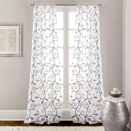 Ershi-Pacific Coast Textiles Brodées Lot De 2 Rideaux À Feuilles Torsadées Blanc/Gris 94 X 213,4 Cm, Polyester Tissu, 213 X 94 X 1[1