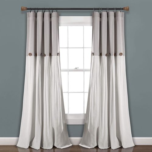 Ershi-Panneau De Rideau De Fenêtre À Boutons En Lin, Simple, 101,6 X 241,3 Cm (L X L), Gris Et Blanc ¿ Rideaux De Campagne ¿ Décor[1