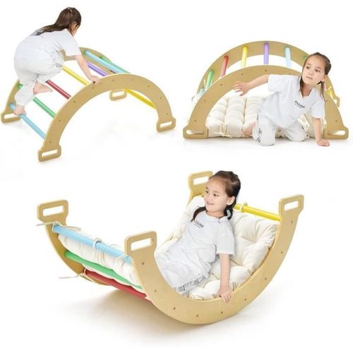 Costway Triangle D'escalade Réversible & Réglable 4 En 1 Pour Grimper Ou Se Reposer Avec Coussin Moelleux En Bois