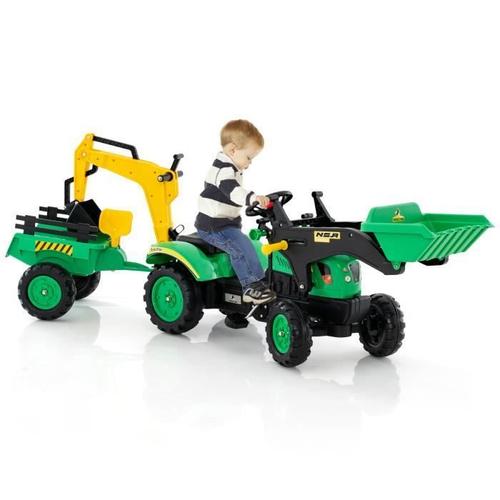 Tracteur Pour Enfant 3 En 1 - Costway - Avec 6 Roues - Jouet Pelle - Remorque Amovible - Vert