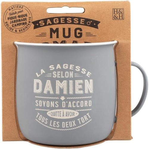ERSHI-Mug Nomade - Mug à thé et café personnalisé Damien - Cadeau pour Homme, Gris Pastel.[109]