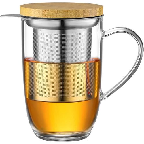Ershi-440ml Tasse À Thé En Verre Borosilicate, Avec Tamis Ultra Fin En Acier Inoxydable 18/10, Tasse Pour Café Jus De Fruits Boiss[1