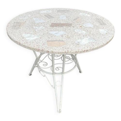 Table Ronde De Jardin Ancienne Fer Forg Et Plateau En Terrazzo Blanc