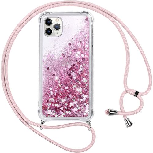Ershi-Coque Pour Iphone 11 Pro Avec Cordon,Paillette Liquide Transparent Crystal Glitter Housse,Protection Antichoc Silicone Soupl[1