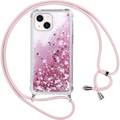 Ershi-Coque Iphone 13 Avec Cordon,Paillette Liquide Transparent Crystal Glitter Housse,Protection Antichoc Silicone Souple Tpu Bum[1