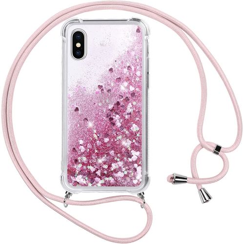 Ershi-Coque Iphone Xs/X Avec Cordon,Paillette Liquide Transparent Crystal Glitter Housse,Protection Antichoc Silicone Souple Tpu B[1