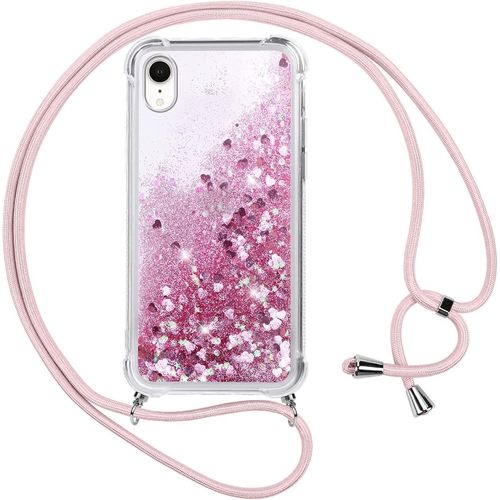 Ershi-Coque Iphone Xr Avec Cordon,Paillette Liquide Transparent Crystal Glitter Housse,Protection Antichoc Silicone Souple Tpu Bum[1