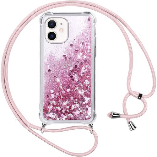 Ershi-Coque Iphone 12 Mini Avec Cordon,Paillette Liquide Transparent Crystal Glitter Housse,Protection Antichoc Silicone Souple Tp[1