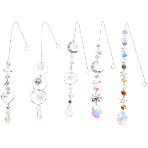 Attrape-soleil en cristal, prisme d'éclairage, décoration de façade en alliage, cadeaux pour fenêtres, 5 pièces