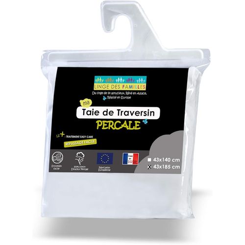Ershi-- Taie 43x185 Cm Pour Traversin 140 Cm - 100% Coton Percale - Blanc - Taie De Traversin À Nouer - Label Oeko-Tex® Standard 1[5