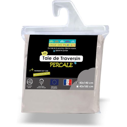 Ershi-- Taie 43x140 Cm Pour Traversin 90 Cm - 100% Coton Percale - Coloris Lin - Taie De Traversin À Nouer - Label Oeko-Tex® Stand[5