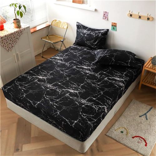Ershi-Drap Housse 90x200cm Noir Blanc Marbre Microfibre Drap De Lit Adulte Respirant Housse De Matelas Hypoallergénique Sans Repas[7