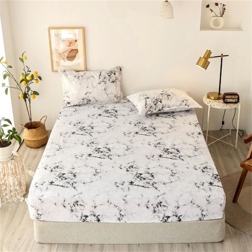 Ershi-Drap Housse 100x200 Noir Blanc Marbre Microfibre Drap De Lit Adulte Respirant Housse De Matelas Hypoallergénique Sans Repass[7