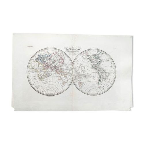 Mappemonde ancienne en deux hmisphres  1836 blanc