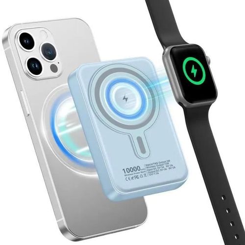 Batterie Externe - Vanwin - Powerbank Magsafe 10000mah - Induction 15w - Iphone Et Apple Watch - Bleu