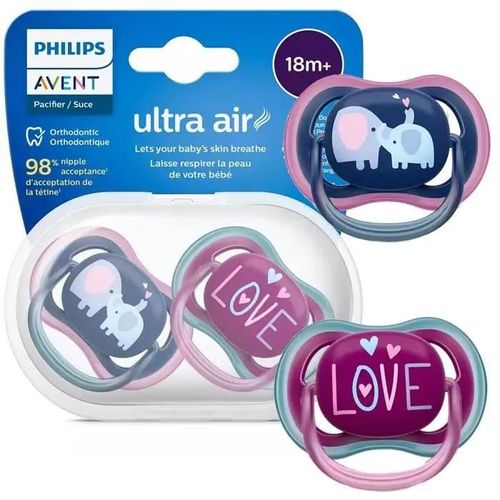 Sucette Avent 18m+ Ultra Air Love Elephant - Blanc - Orthodontique - Sans Bisphénol A