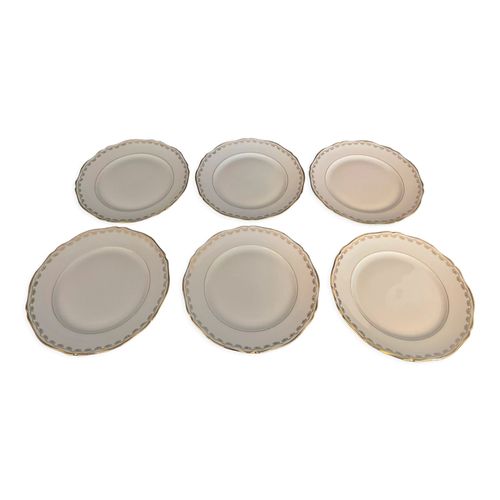 6 Assiettes Plates En Porcelaine De Sologne Dore Lamotte Blanc