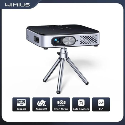 Mini Vidéoprojecteur Rechargeable DLP Vidéoprojecteur Android 11 Portable Ultra Courte Focale Projecteur WiFi Bluetooth FHD 1080P