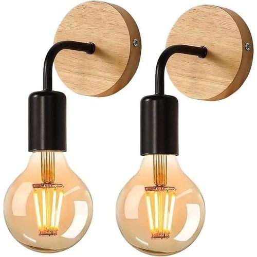 Daxgd Applique Murale Intérieure 2 Pièces, Led Applique Murale Intérieure Industrielle, Lampes Murales En Bois Pour Le Salon, [7]